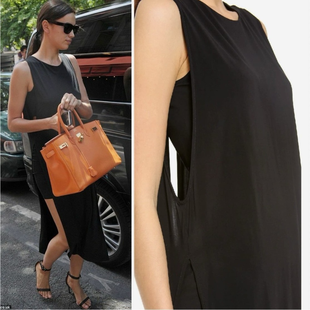 Helmut Lang Black Sheath High Slit Jersey Cutout Dress Size M - Picture 2 of 11